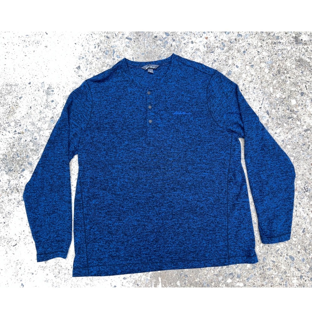 Eddie Bauer Blue Space Dye Long Sleeve Henley Mens 2XL